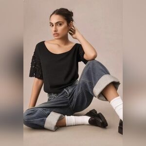 Guess Black Sequin Short Sleeve Top